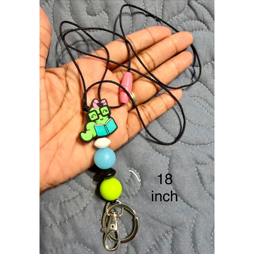 Bookworm Paracord Breakaway Lanyard Silicone Bead Teacher ID Key Holder 18 Inch